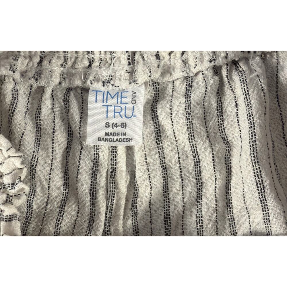 Time & Tru Linen Blend Shorts Size Small 4-6 White Black Stripe Pockets - Picture 3 of 7